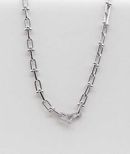 Silver Pavé Link Chain Necklace