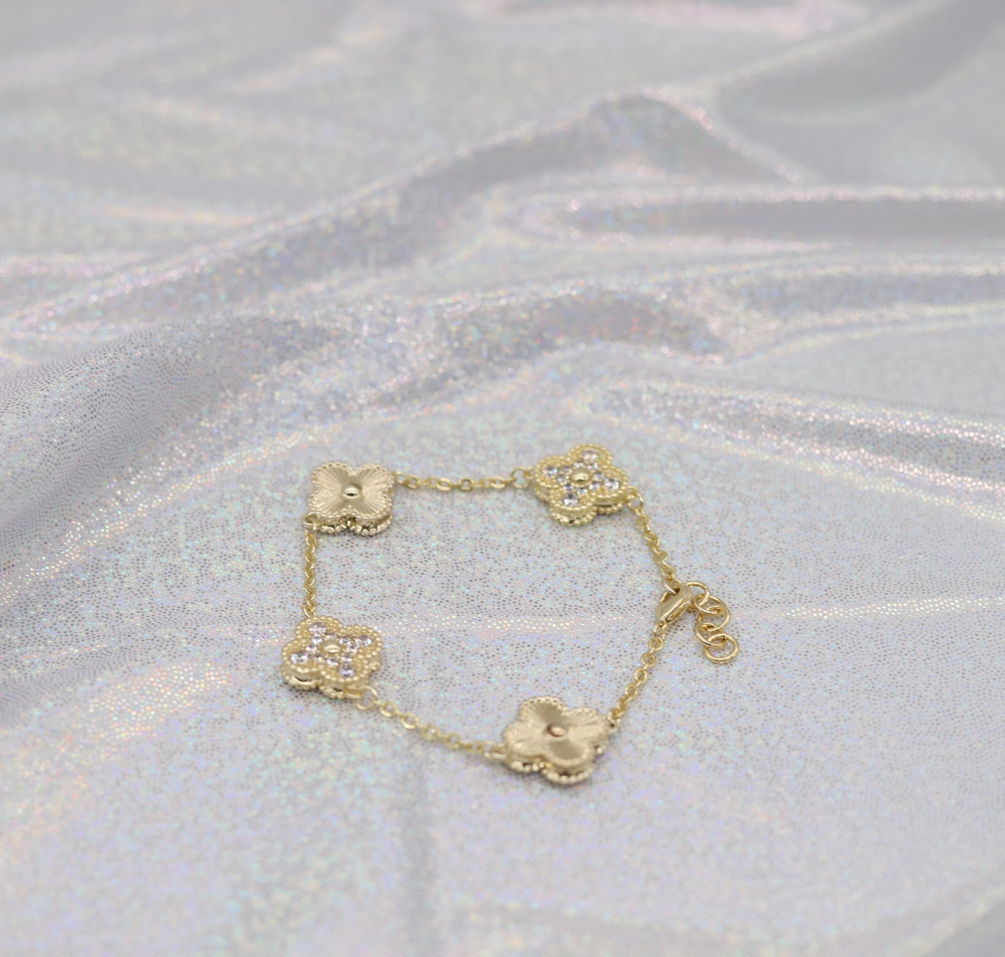 Gold CZ Clover Station Bracelet