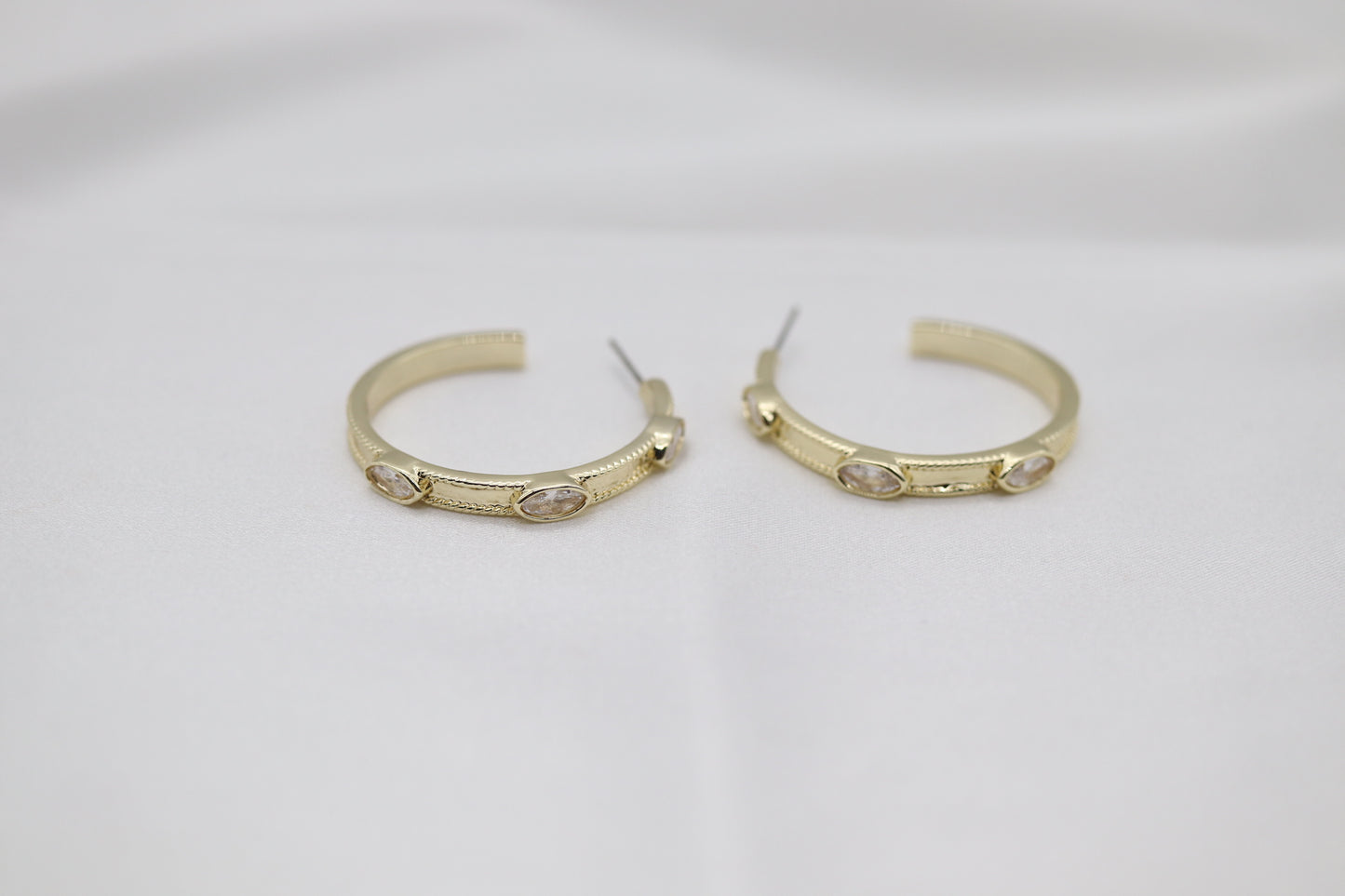 Gold Hoop Oval CZ Station Earrings