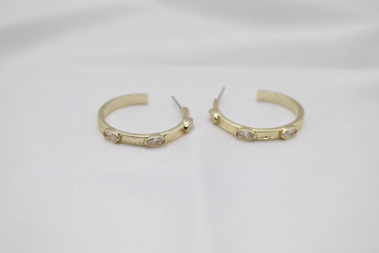 Gold Hoop Oval CZ Station Earrings