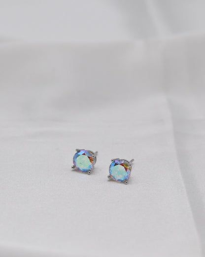 Aurora Rainbow Crystal Stud Earrings – Iridescent Round Solitaire Studs
