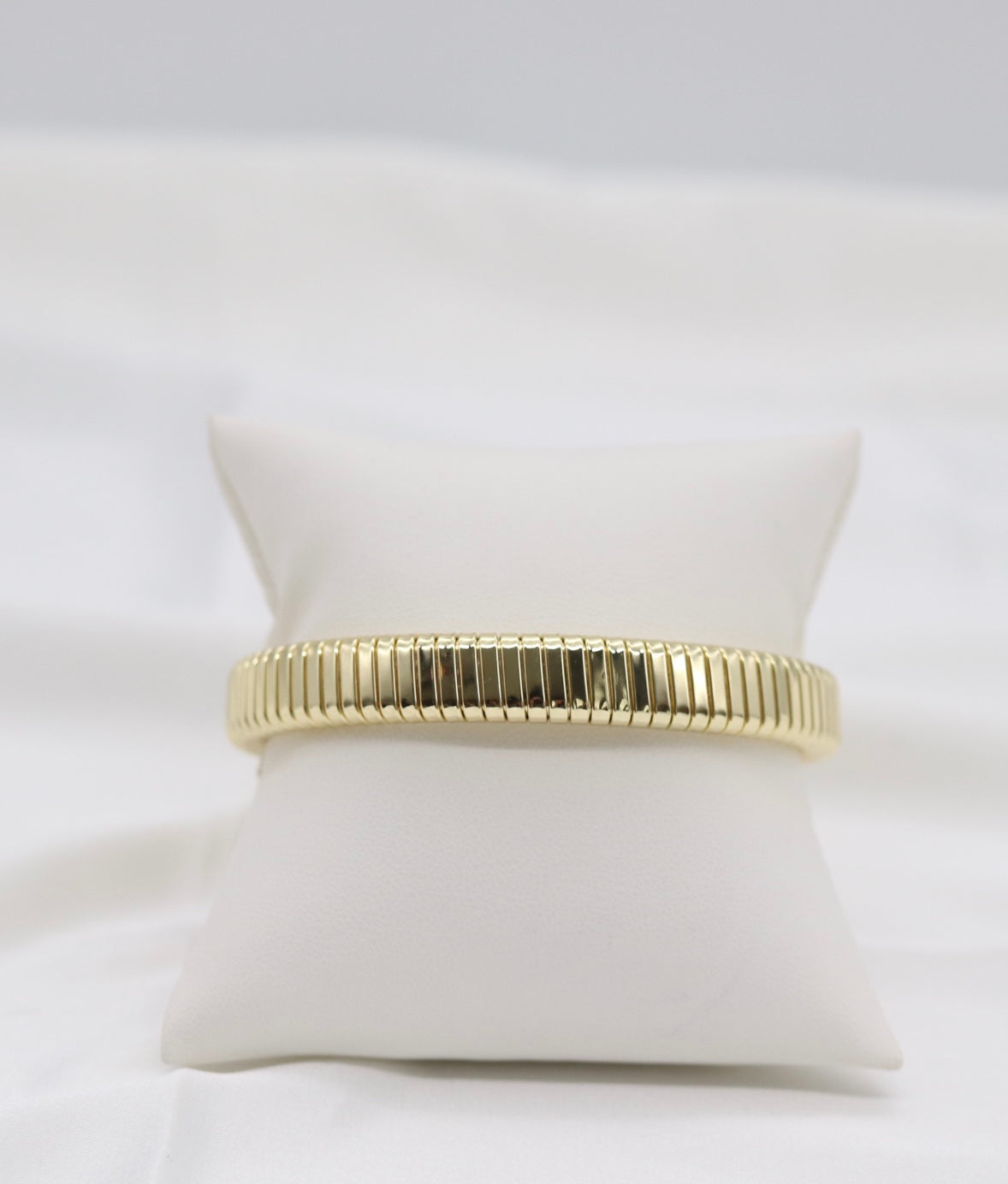 Gold Ribbed Coil Stretch Bangle Bracelet