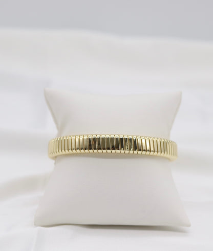 Gold Ribbed Coil Stretch Bangle Bracelet