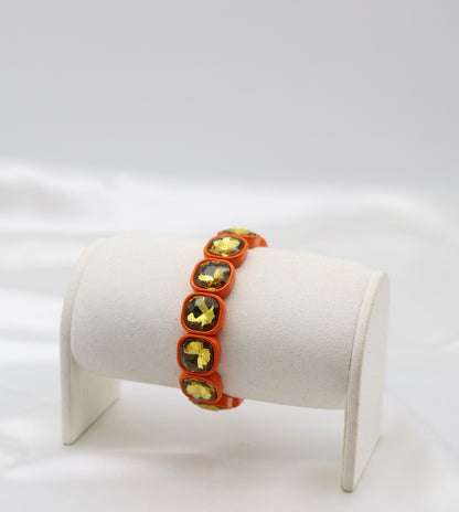 Orange & Golden Crystal Stretch Statement Bracelet