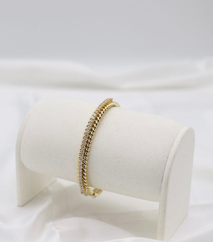 Gold Pavé Rope Bangle Bracelet – Timeless Elegance