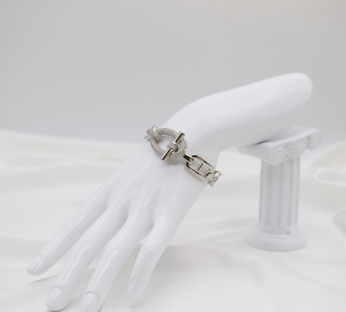 Silver Luxe Pavé Oval Link Toggle Bracelet