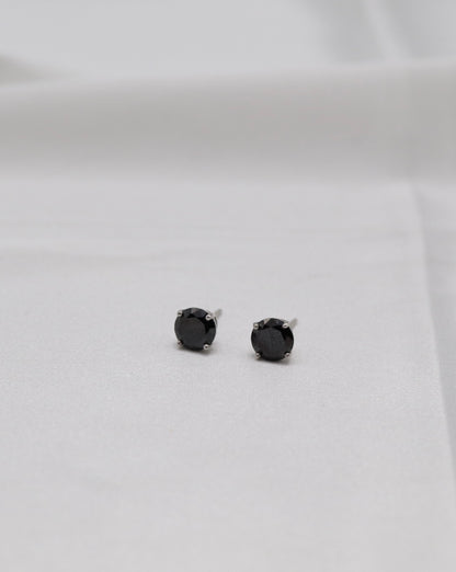 Midnight Black Crystal Stud Earrings – Classic Round Solitaire Studs