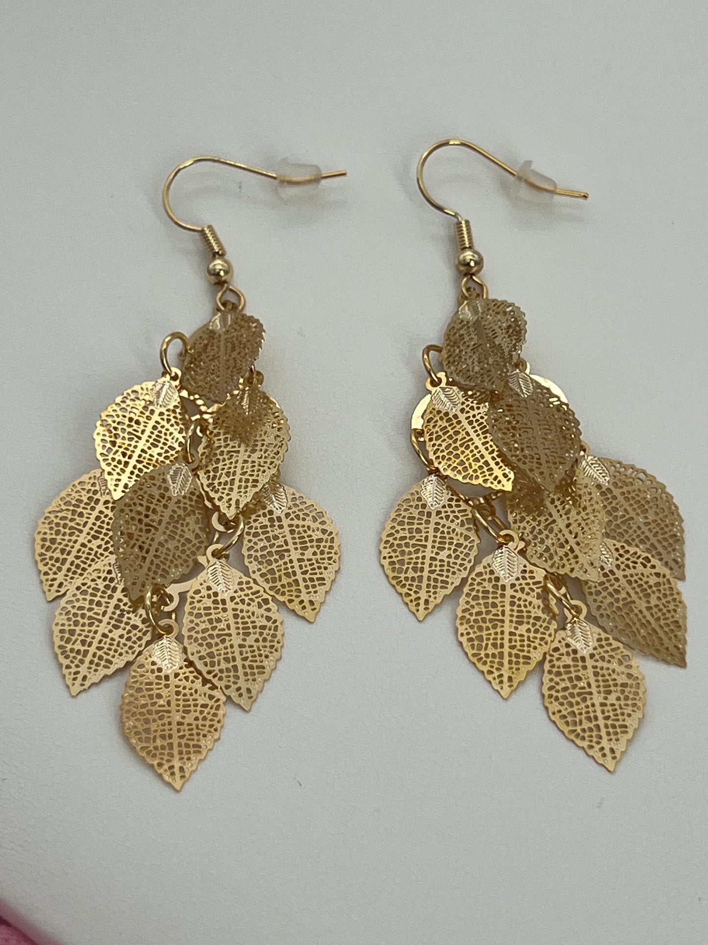 Bohemian Multi Layered Filigree Leaves Dangle Drop Long Statement Earrings, Gold