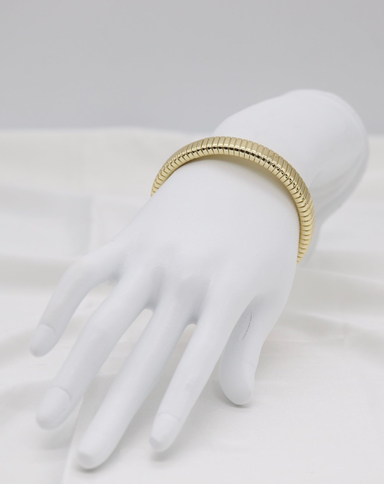 Gold Ribbed Coil Stretch Bangle Bracelet