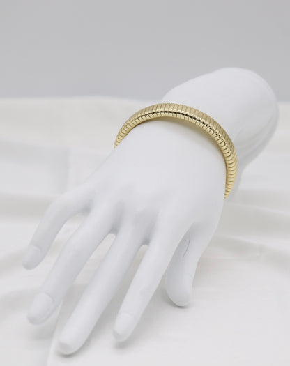 Gold Ribbed Coil Stretch Bangle Bracelet