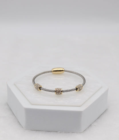 Two-Tone Cable Cuff Bracelet with Gold Crystal Accents