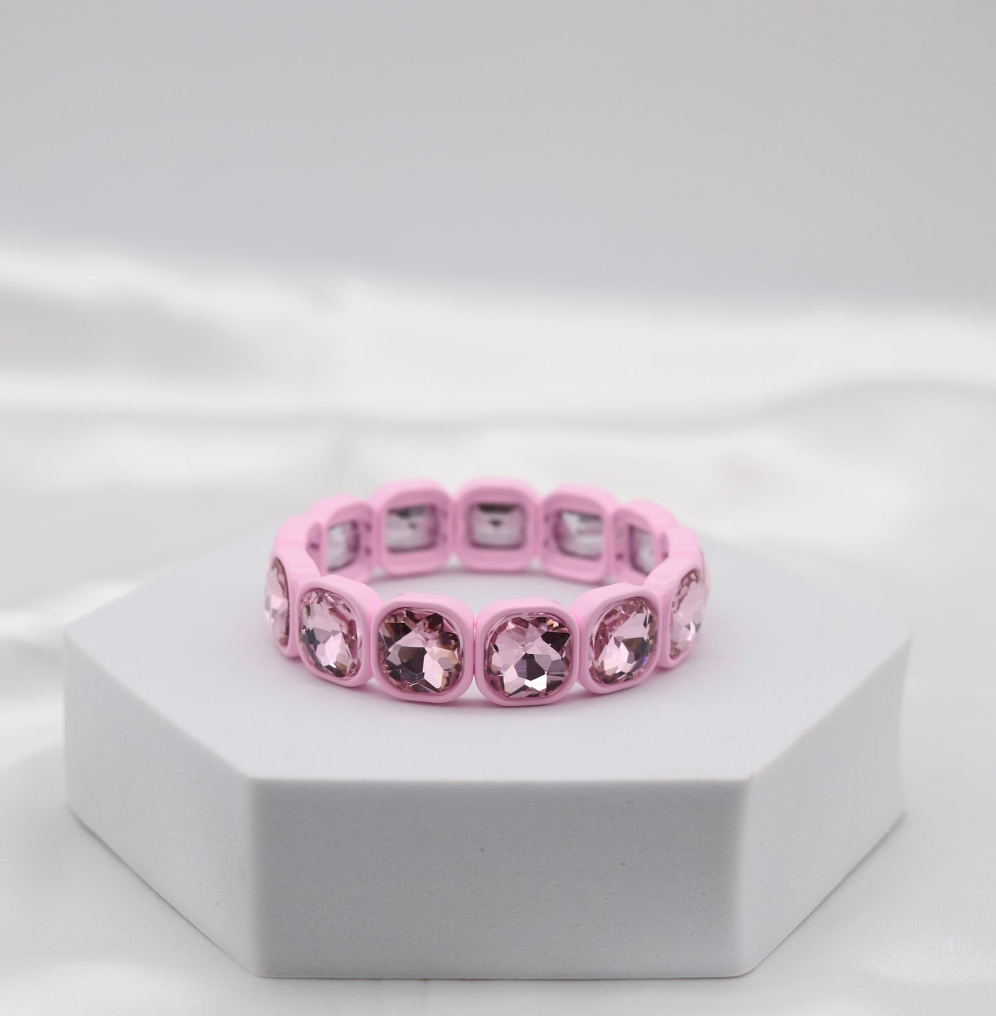 Pink Crystal Cushion-Cut Stretch Statement Bracelet