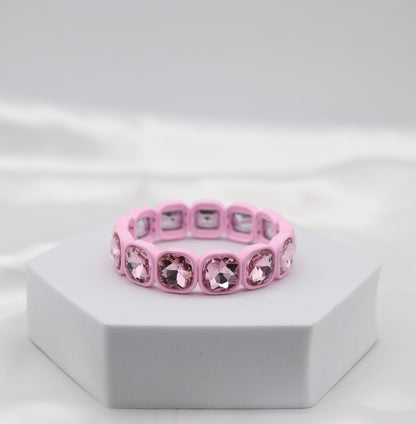 Pink Crystal Cushion-Cut Stretch Statement Bracelet