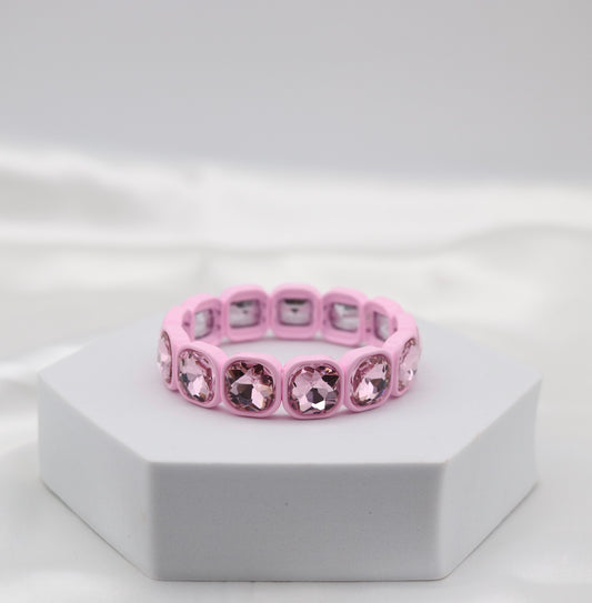 Pink Crystal Cushion-Cut Stretch Statement Bracelet