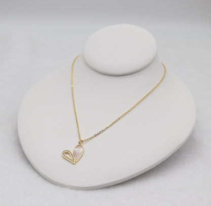 Mother of Pearl Heart Necklace – Gold Tone Elegance