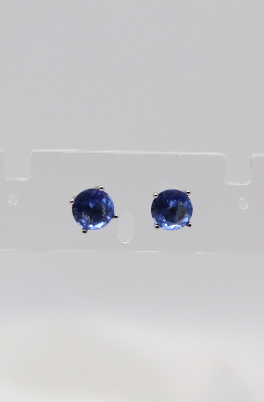 Sapphire Blue Crystal Stud Earrings – Classic Round Solitaire Studs