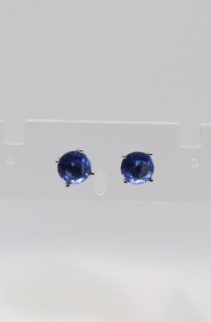 Sapphire Blue Crystal Stud Earrings – Classic Round Solitaire Studs