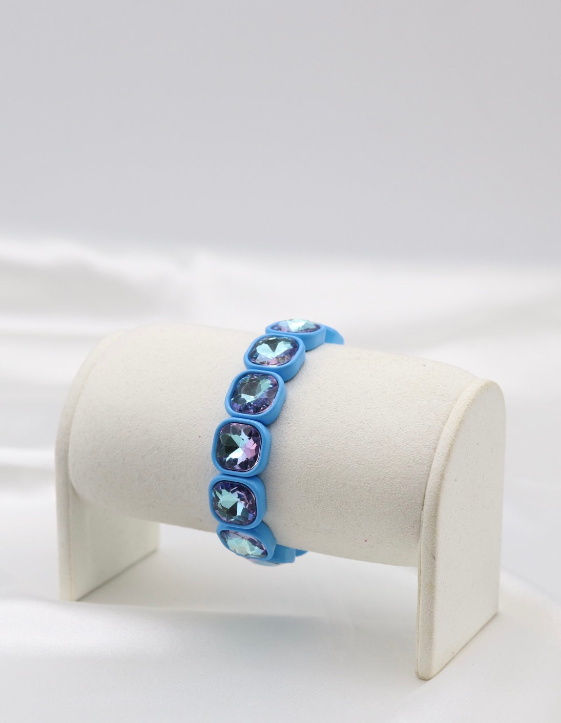 Blue Iridescent Crystal Stretch Statement Bracelet