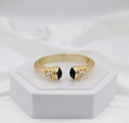 Black Onyx and Gold Hinged Cuff Bracelet