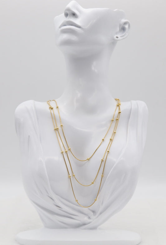Triple Layer Gold Bead Necklace
