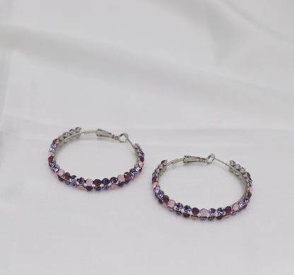 Purple Multi-Color Crystal Hoop Earrings