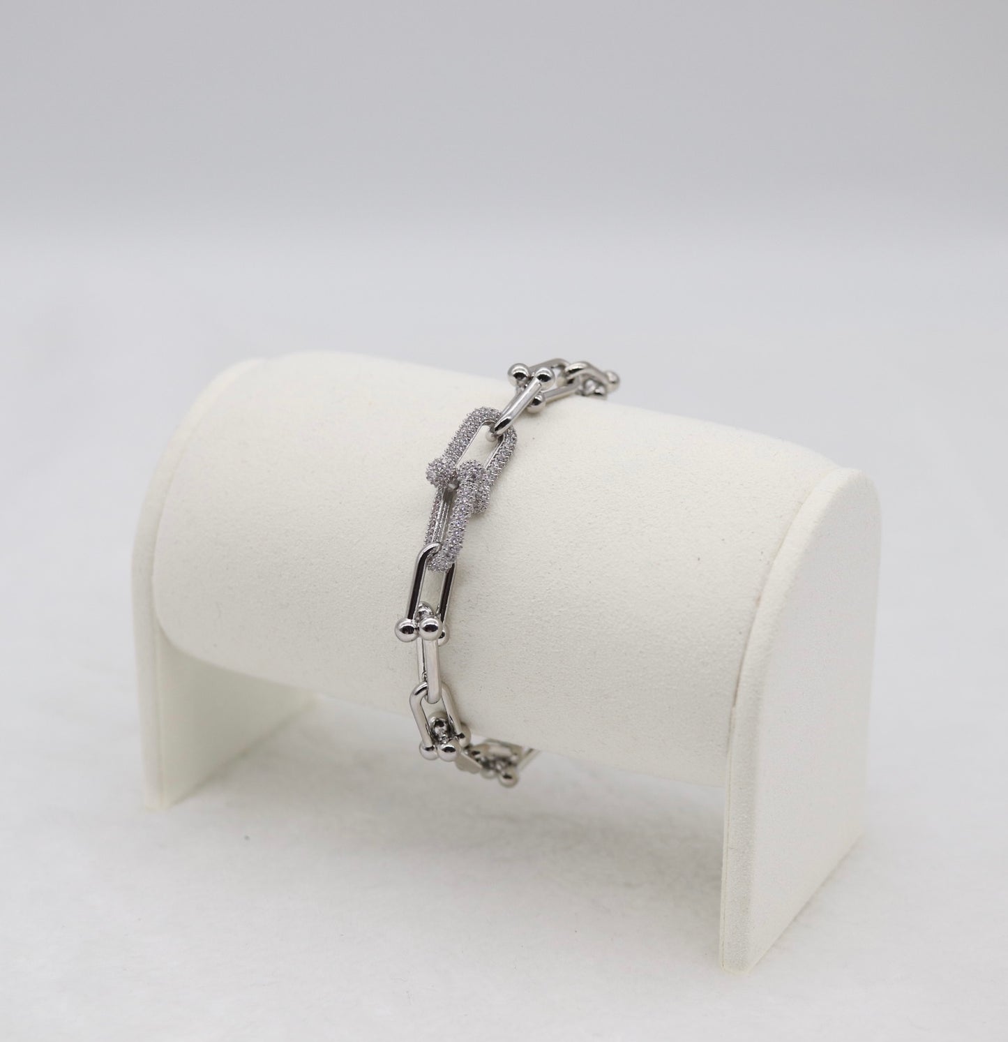 Silver Pavé Link Bracelet with Ball Accents