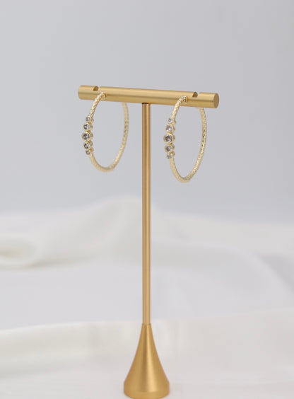 Gold Crystal Accent Hoop Earrings – Textured Luxe Hoops