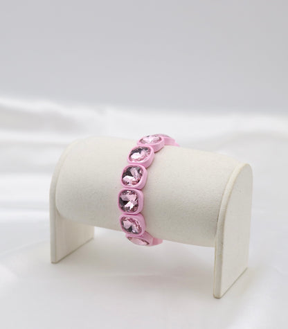 Pink Crystal Cushion-Cut Stretch Statement Bracelet