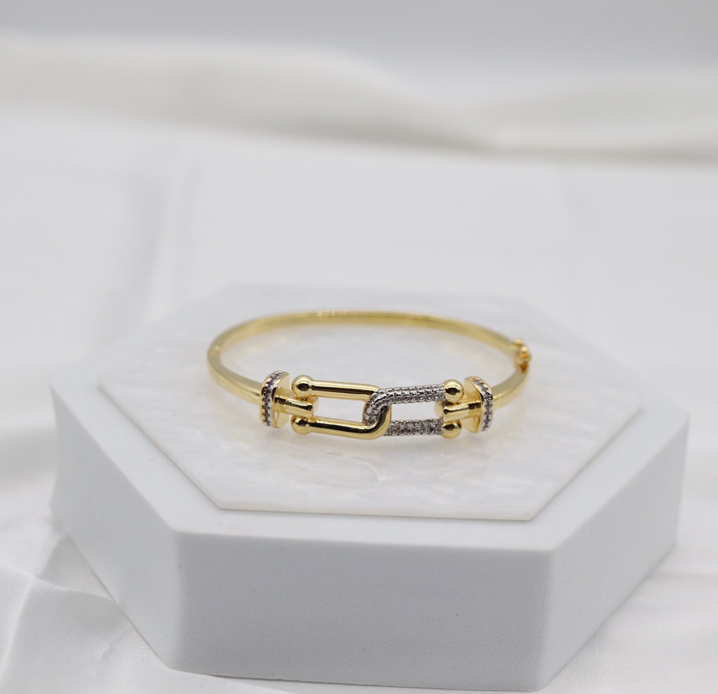Gold Pavé Hardware Bangle Bracelet – Modern Chic Design