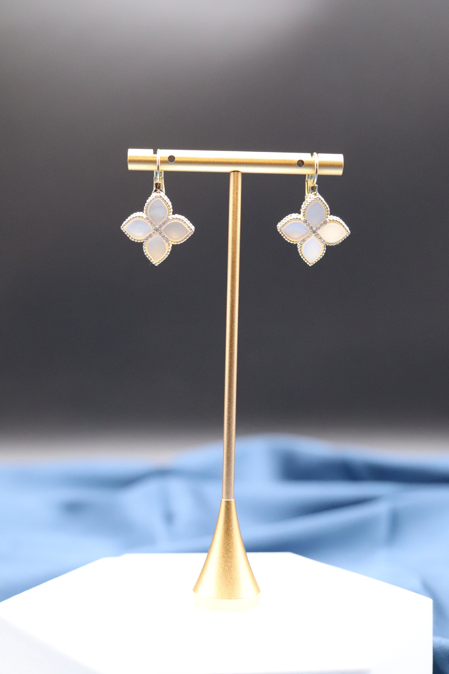 Gold Pearl Clover Earrings