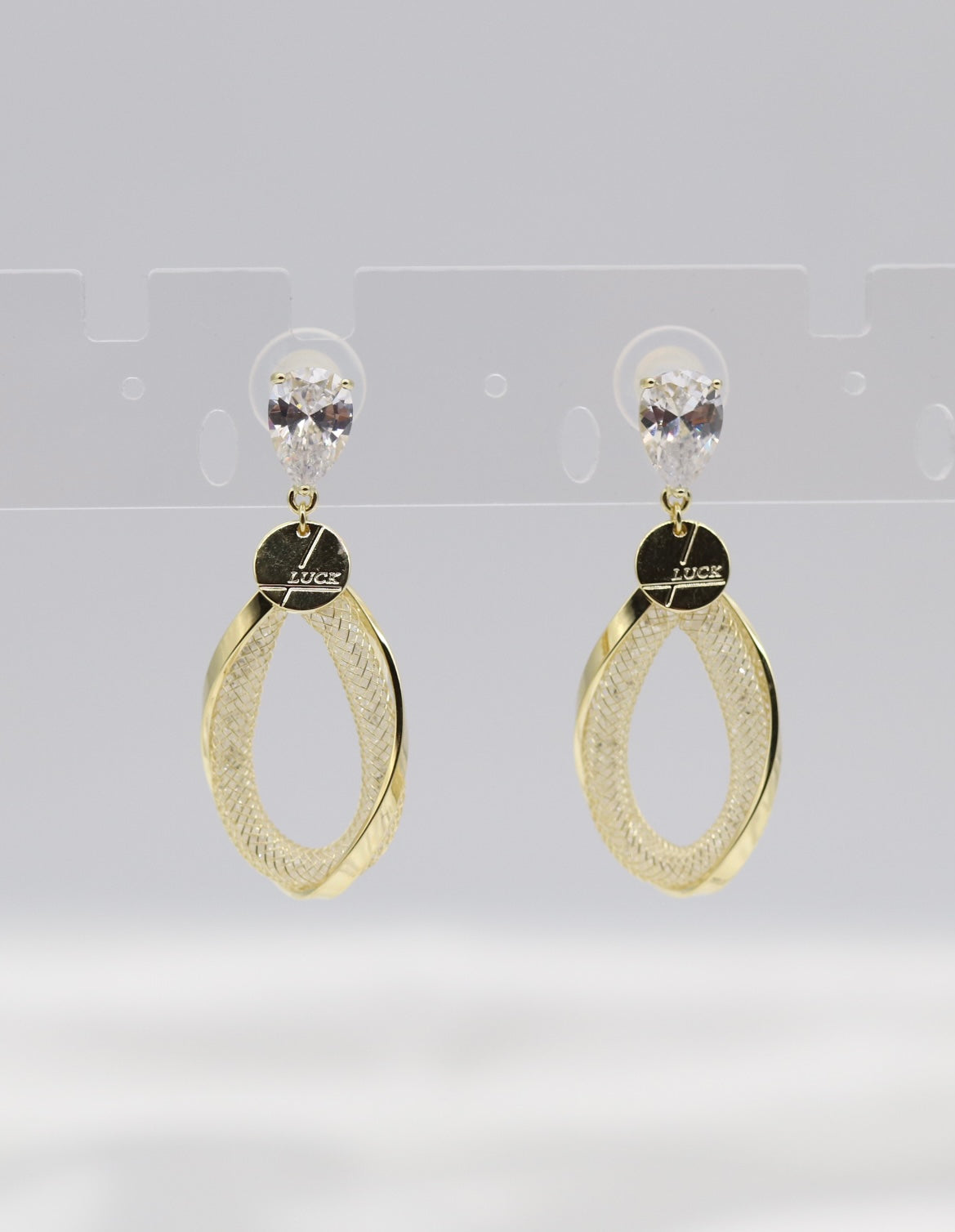 Teardrop Textured Gold Earrings with Crystal Studs