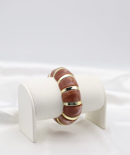 Terracotta Marble Stretch Bracelet with Polished Gold Accents