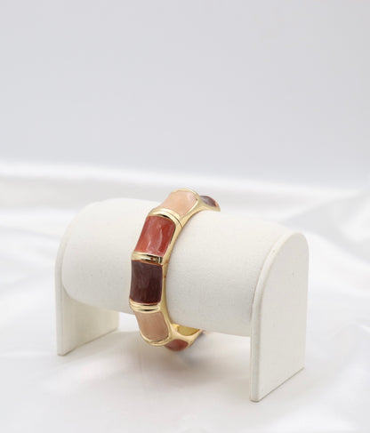 Gold Blush & Wine Multi-Tone Enamel Hinged Bangle Bracelet