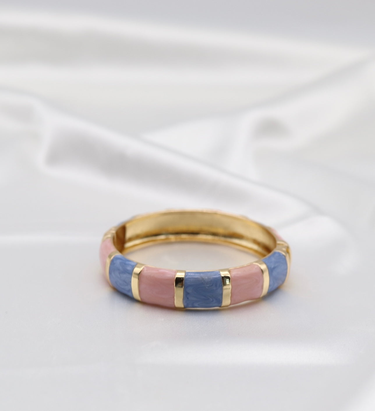 Gold Pink & Blue Multi-Tone Enamel Hinged Bangle Bracelet