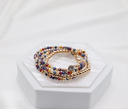 Multi Glass Bead Crystal 4 Piece Bracelet Set