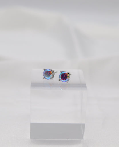 Aurora Rainbow Crystal Stud Earrings – Iridescent Round Solitaire Studs