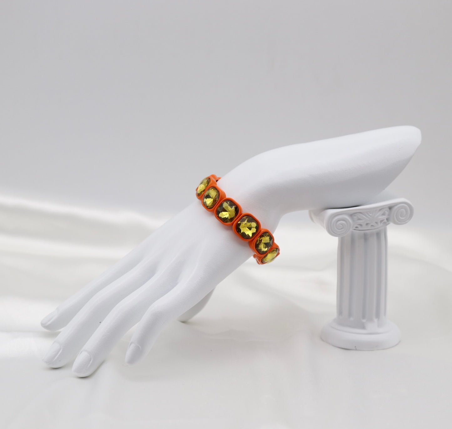 Orange & Golden Crystal Stretch Statement Bracelet