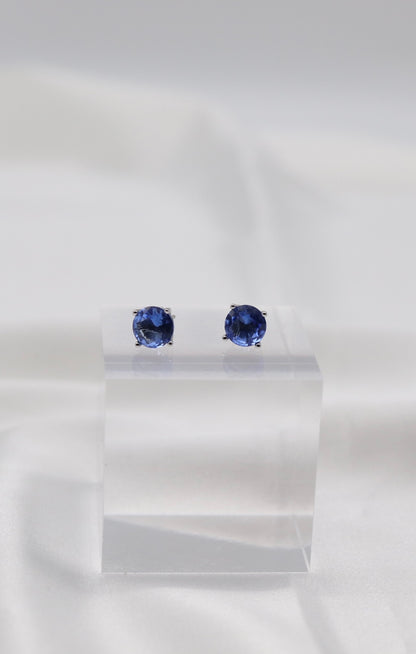Sapphire Blue Crystal Stud Earrings – Classic Round Solitaire Studs