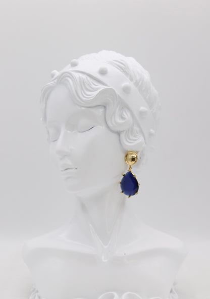 Royal Blue Teardrop Gold Statement Earrings