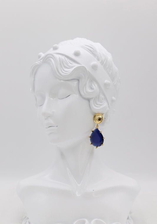 Royal Blue Teardrop Gold Statement Earrings