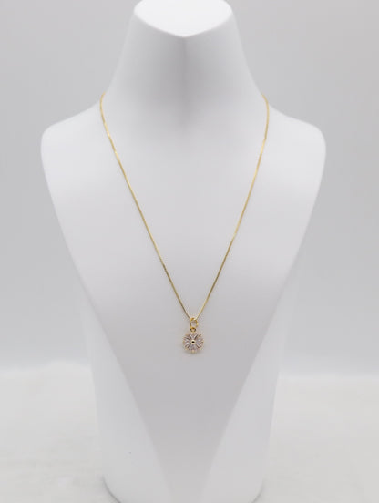 Gold Floral Crystal Necklace – Dainty Sparkling Pendant