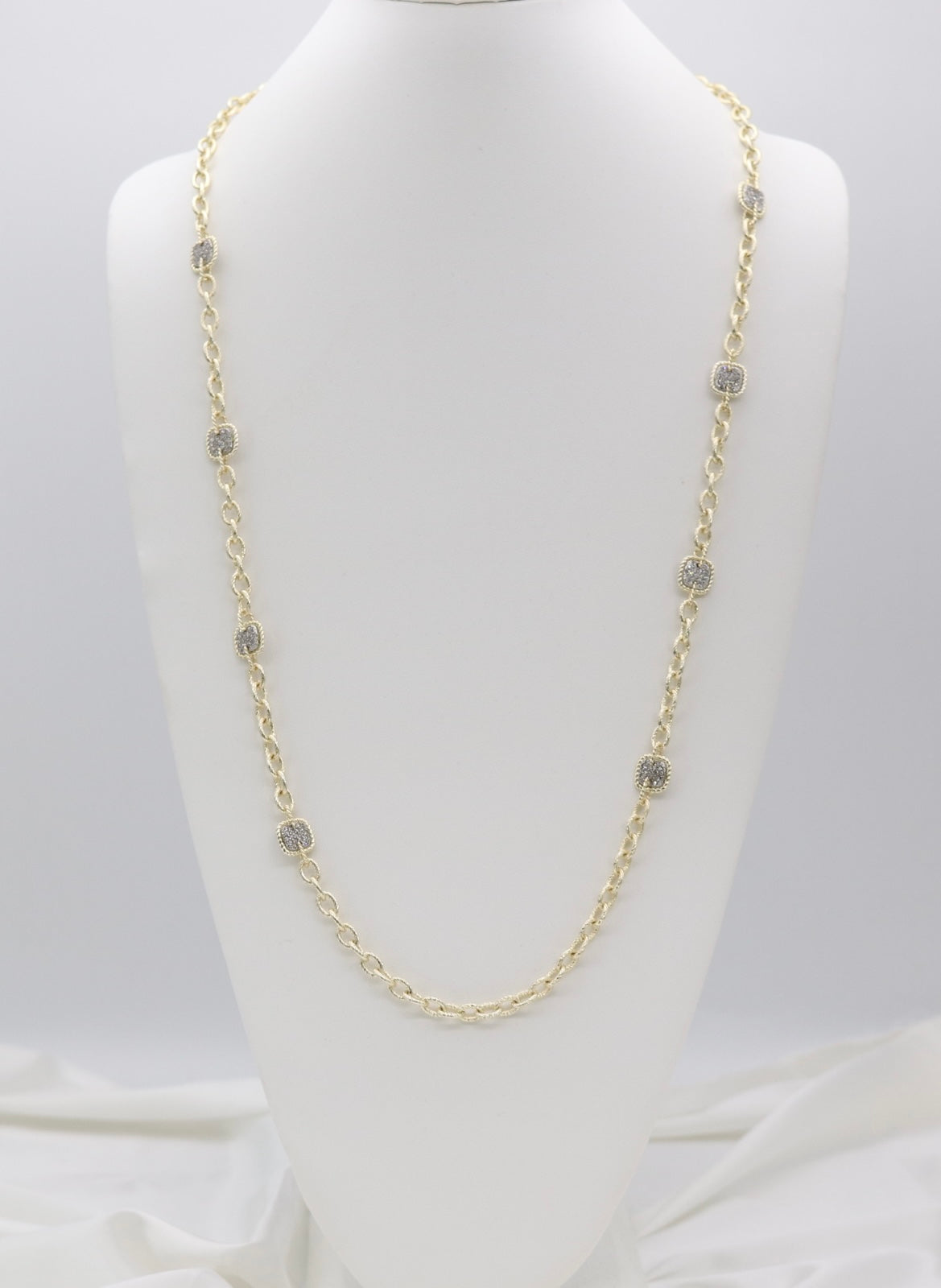 Gold Crystal Cushion Station Necklace