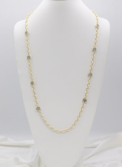 Gold Crystal Cushion Station Necklace