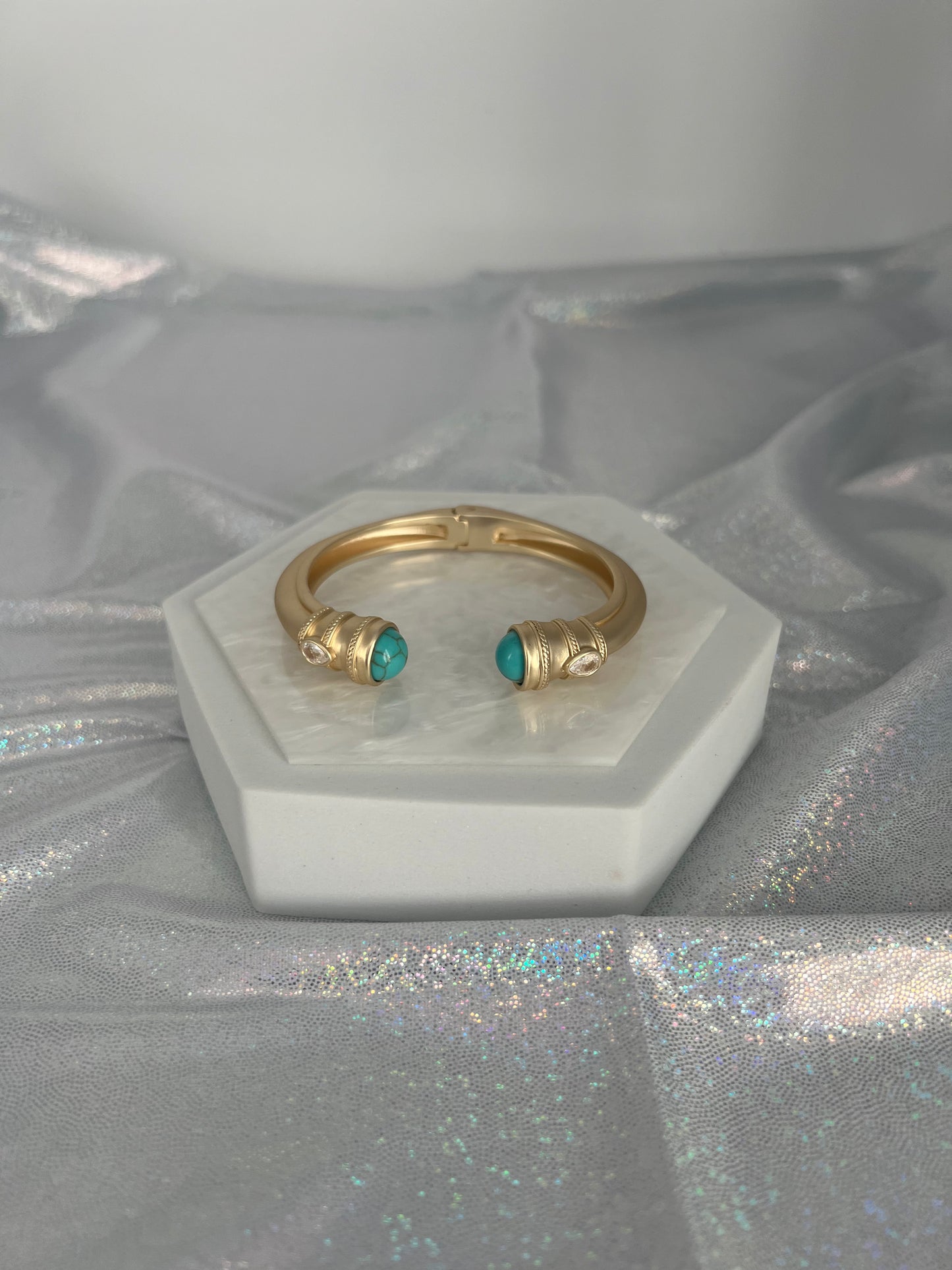 Matte Gold Cuff Bracelet with Turquoise Ends