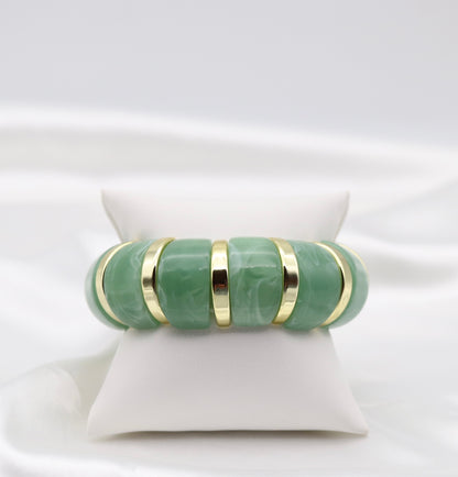 Seafoam Green Marble Stretch Bracelet with Polished Gold Accents