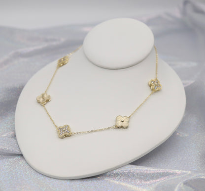 Gold CZ Clover Station Necklace