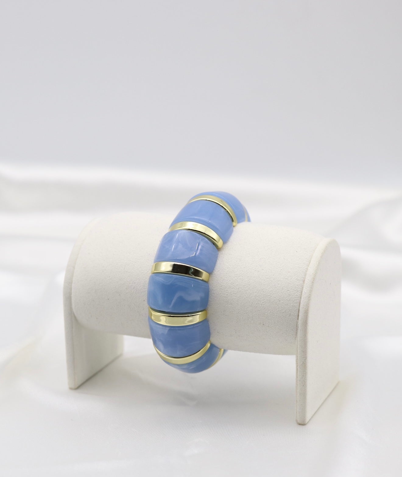 Sky Blue Marble Stretch Bracelet with Polished Gold Accents