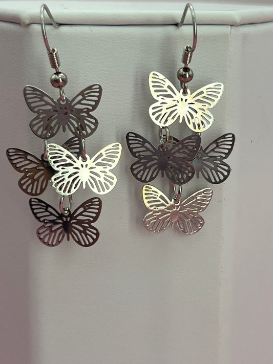 Filigree Butterfly Dangling Earrings, Silver