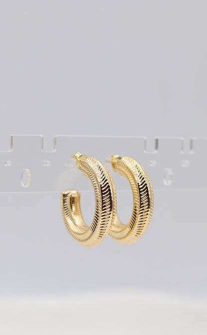 Etched Horizon Gold Hoop Earrings