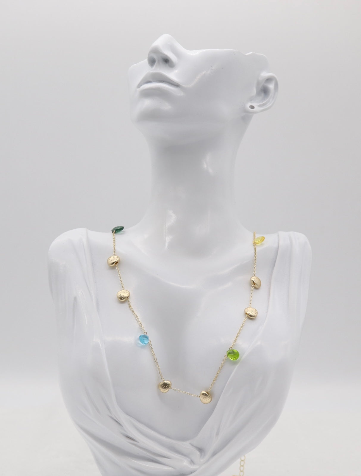 Gold Station Necklace with Multi-Color Accents